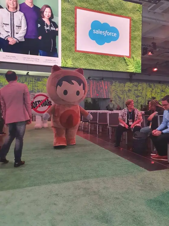 Astro and the Trailhead cast — a Salesforce event show floor