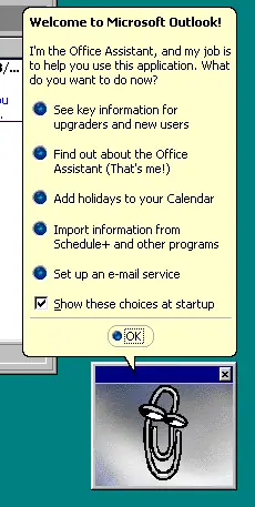 Clippy — Outlook 97, first run