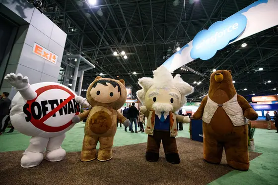 Astro and the Trailhead cast — a Salesforce event expo floor, from Salesforce's own Flickr