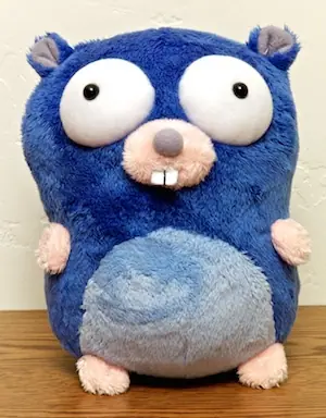 the Go gopher — the official gopher plush, from the Go blog