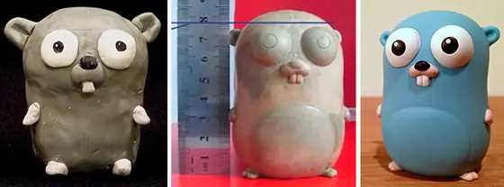 the Go gopher — vinyl figure prototypes, from the Go blog