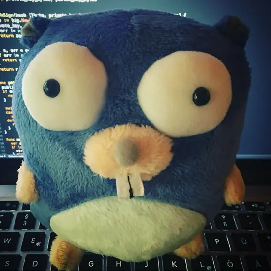 the Go gopher — a plush on a laptop keyboard