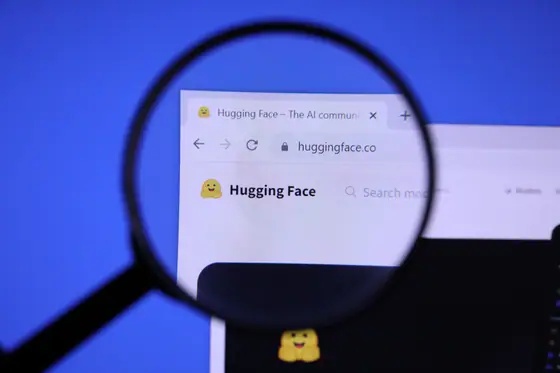 Huggy — a laptop showing huggingface.co