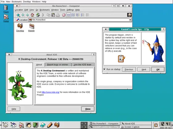 Konqi — a KDE 2 beta desktop