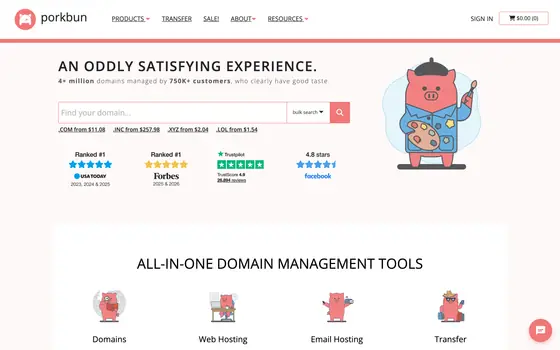 Porkbun — porkbun.com, above the fold